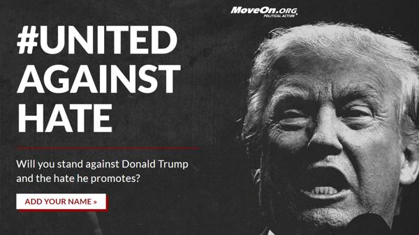 Ésta es la portada del sitio web en el cual los cibernautas pueden apoyar el manifiesto anti-Trump.