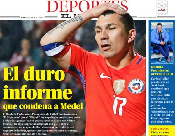 La portada deportiva del diario El Mercurio de Chile