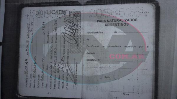 El documento argentino corresponde a José Luis Fernández
