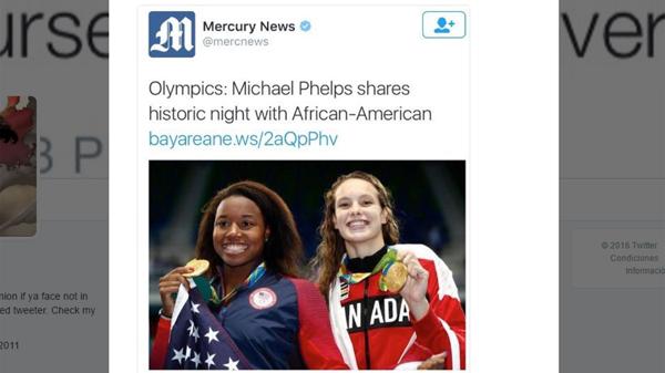 El titular que publicó el diario en su sitio web: “Michael Phelps compartió su noche histórica con una afroamericana”