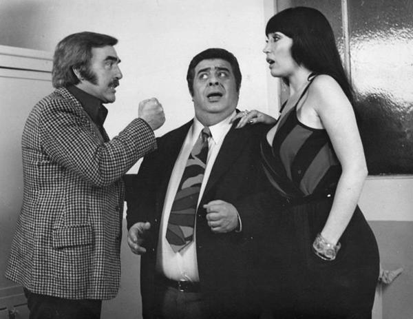 Fernando Siro, Jorge Porcel y Moria Casán en el film Te rompo el rating