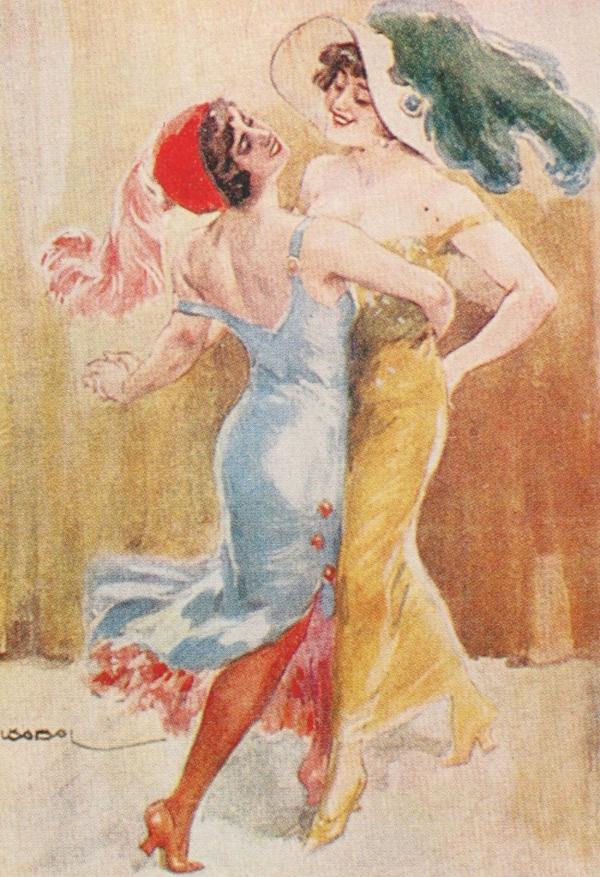 Una postal de la década del ’20 muestra a dos mujeres bailando tango