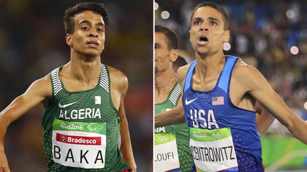 Abdellati Baka y Matthew Centrowitz, ganadores de la medalla de oro en los 1.500 metros Paralímpicos y Olímpicos respectivamente (Reuters)