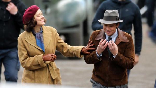 Cotillard y Pitt durante la filmación de “Allied” (Grosby Group)