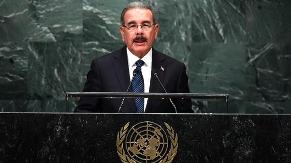 Danilo Medina, esta semana ante la Asamblea General de las Naciones Unidas. Pidió “humanizar” la economía, pero nada dijo sobre el narcotráfico que golpea a su nación (AFP)