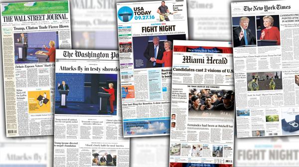 Las portadas de algunos de los diarios de Estados Unidos después del primer debate presidencial