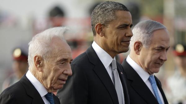 Shimon Peres, Barack Obama y Benjamin Netnyahu (AP)