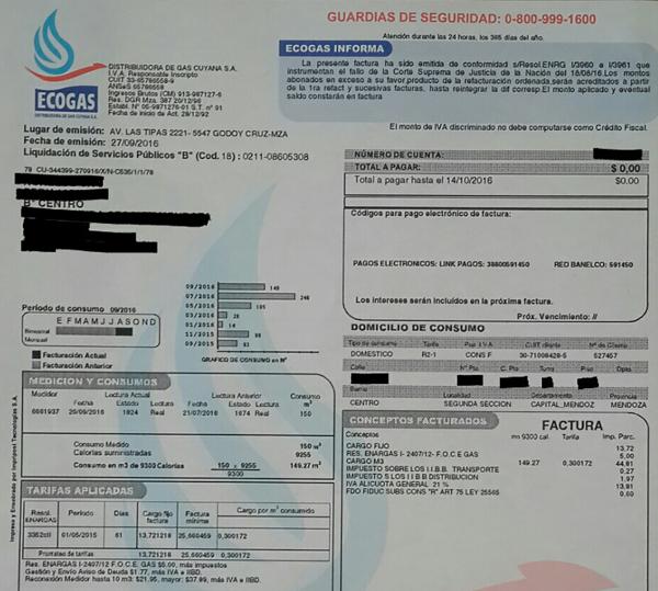 La distribuidora Ecogas decidió explicar con un cuadro arriba de la boleta qué paga el cliente.