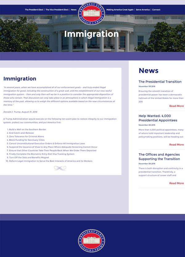 La web del equipo de transición de Donad Trump anticipa los 10 puntos de su plan para detener la inmigración ilegal