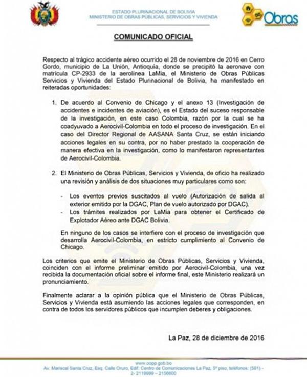 El comunicado oficial del Ministerio Público