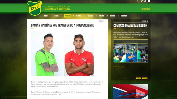 El sitio oficial de Defensa y Justicia hizo oficial la transferencia