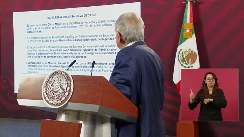 El presidente López Obrador exhibió a trabajadora de la SCJN que trabajó con Genaro García Luna. (Presidencia)
