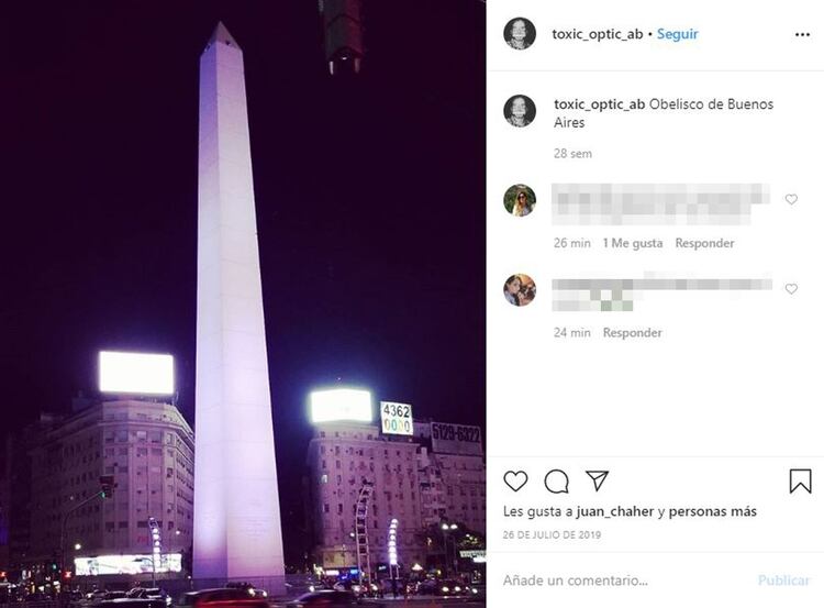 Andrew subió una postal del Obelisco en una de sus últimas visitas a Buenos Aires (Instagram)