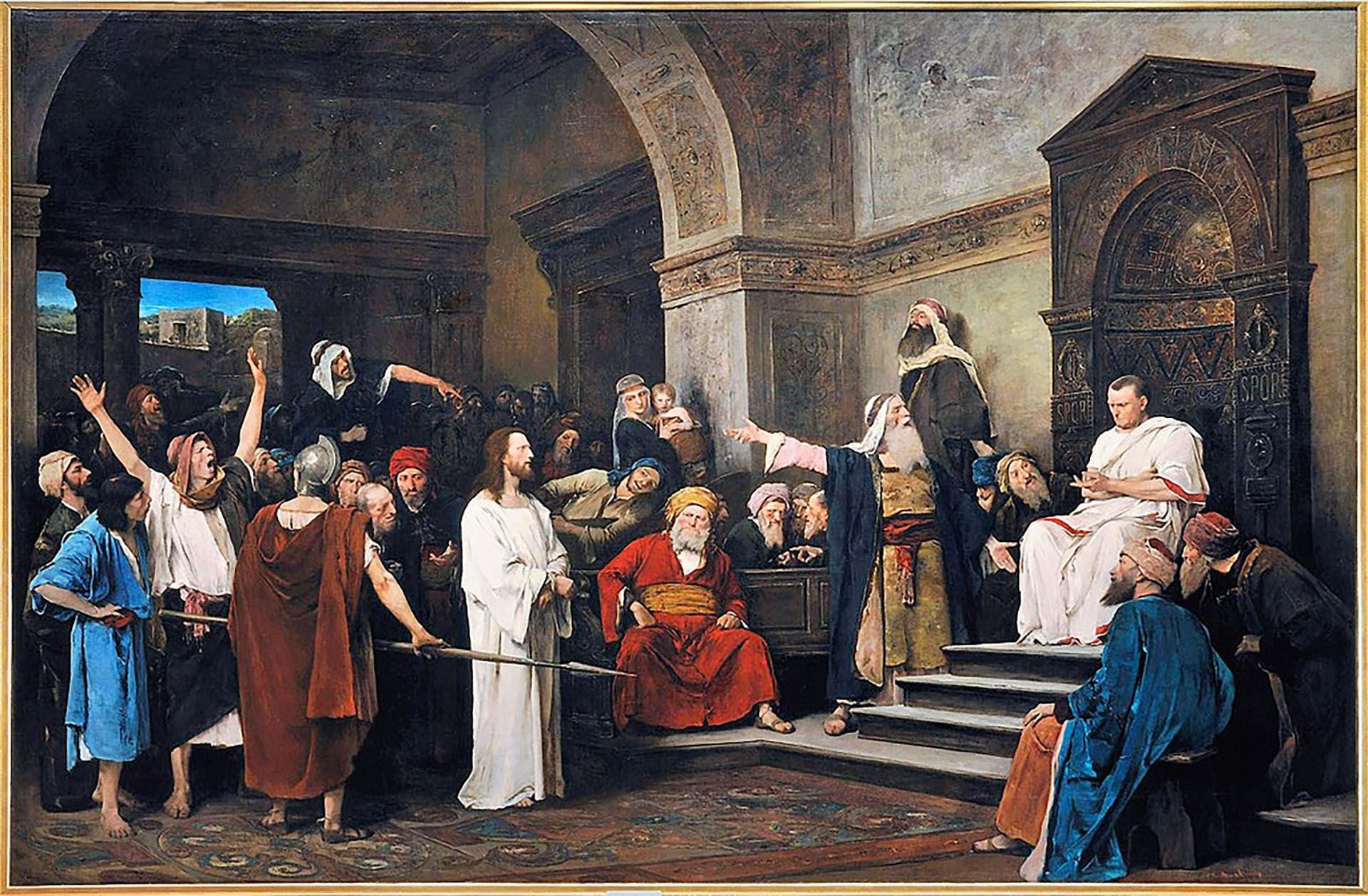 Escena que retrata cuando Jesús fue juzgado por Poncio Pilato