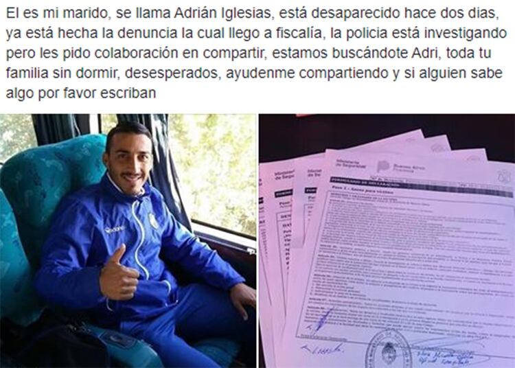 El posteo de la pareja de Adrián Iglesias y la denuncia policia