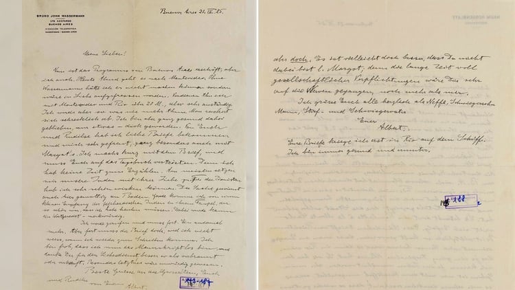 Carta de Albert Einstein a su esposa Elsa y su hijastra Margot, enviada desde Buenos Aires el 23 de abril de 1925 (Ardon Bar-Hama/Einstein Archives at Hebrew U).