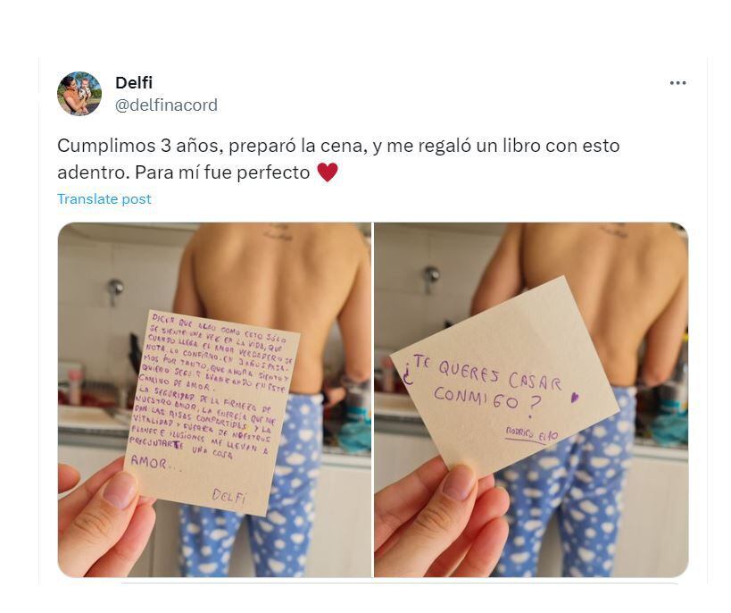 La chica compartió en sus redes sociales la carta que le escribió su novio y el posteo alcanzó más de 6 millones de visualizaciones (@delfinacord)