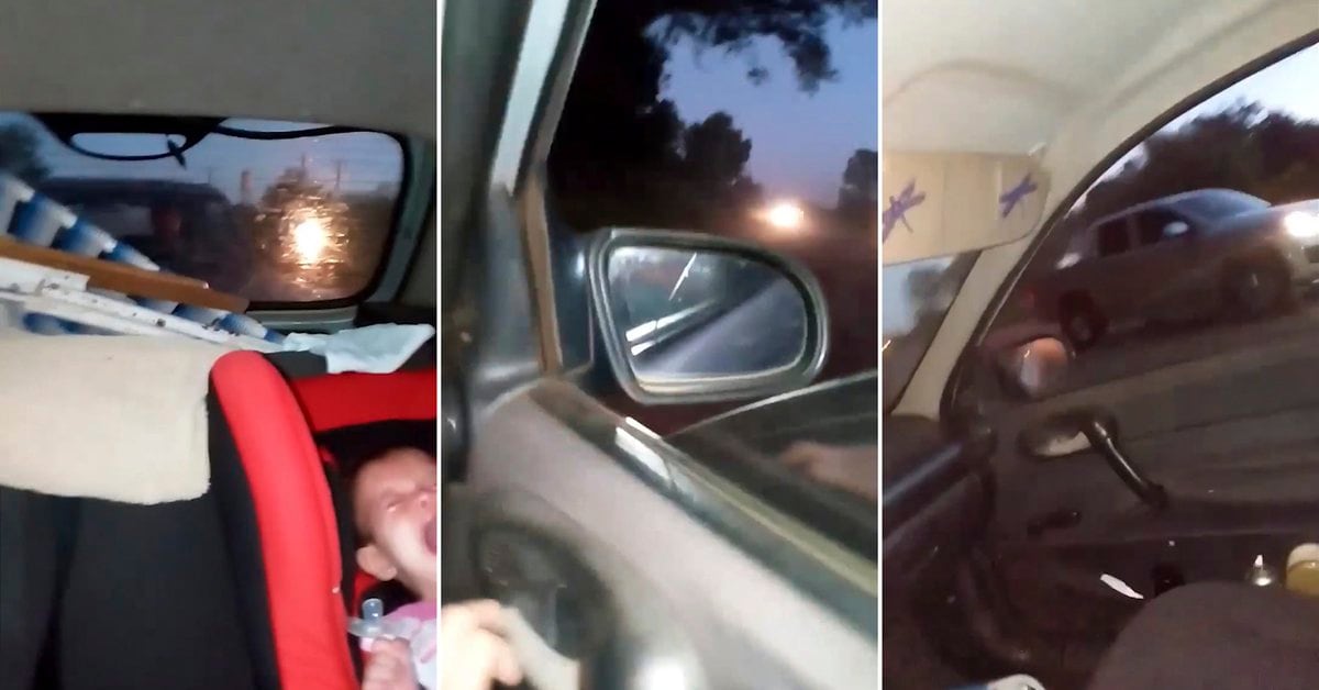 A woman traveling with her baby in the car filmed her ex-partner while he was chasing her and hitting her with his truck