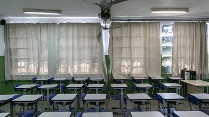 Un aula vacía en San Pablo (fotos: Mauricio Lima/The New York Times)