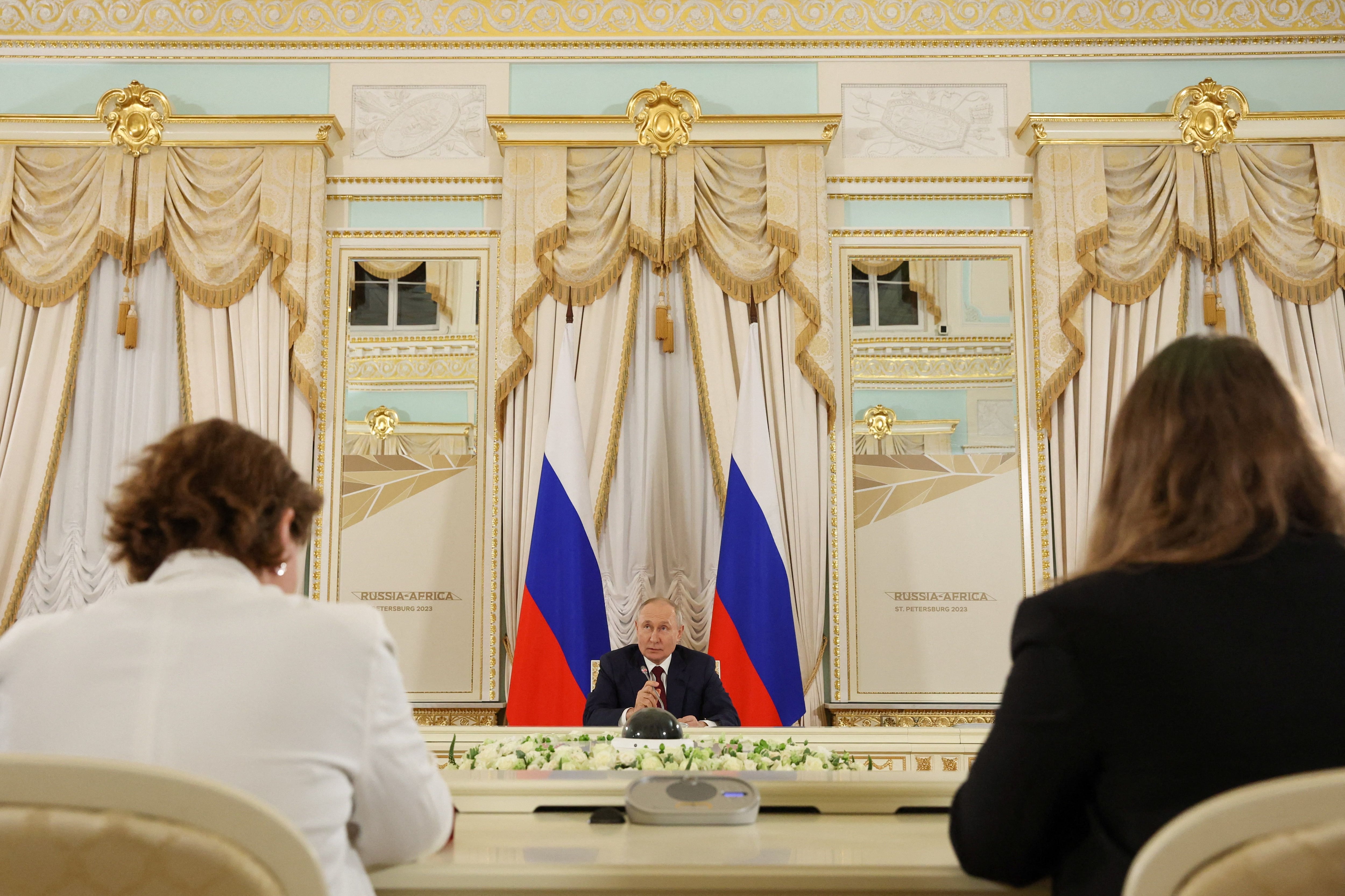 Putin en la rueda de prensa en San Petersburgo este 29 de julio de 2023 (REUTERS)