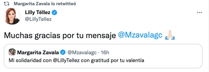 Margarita Zavala se solidarizó con Lilly Téllez (Foto: Twitter@LillyTellez)