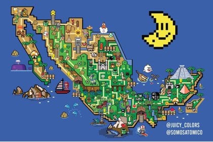 Mapa de México diseñado como si fuera del mundo de Mario Bros (Foto: Instagram / Juicy_Colors)