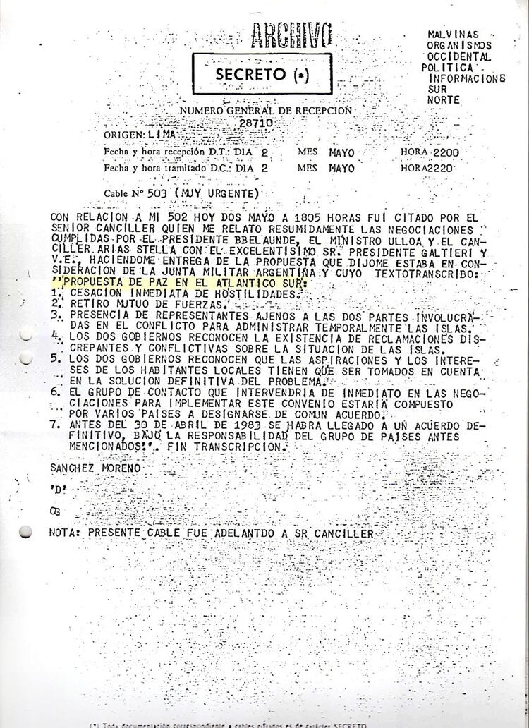 El documento secreto con la propuesta de paz peruana.