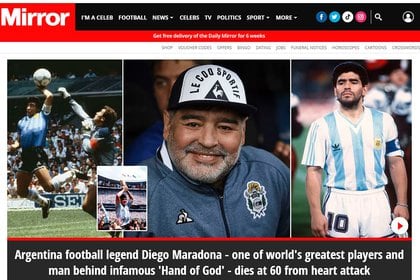 The Mirror recordó el gol de Maradona con la mano como "la infame mano de Dios"