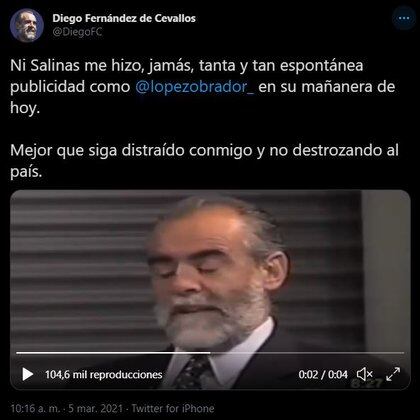 Diego Fernández de Cevallos le respondió a AMLO por proyectar debate de hace 21 años (Foto: Twitter@/DiegoFC)