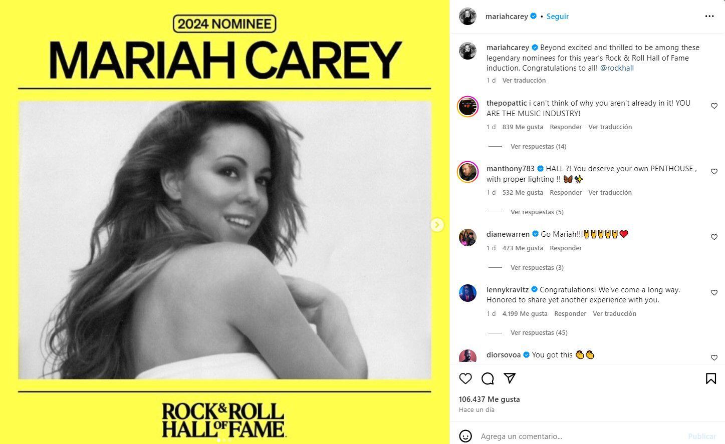 Mariah Carey también compartió se felicidad por la nominación y celebró a todos los candidatos de este año
(Créditos: Instagram/Mariah Carey)