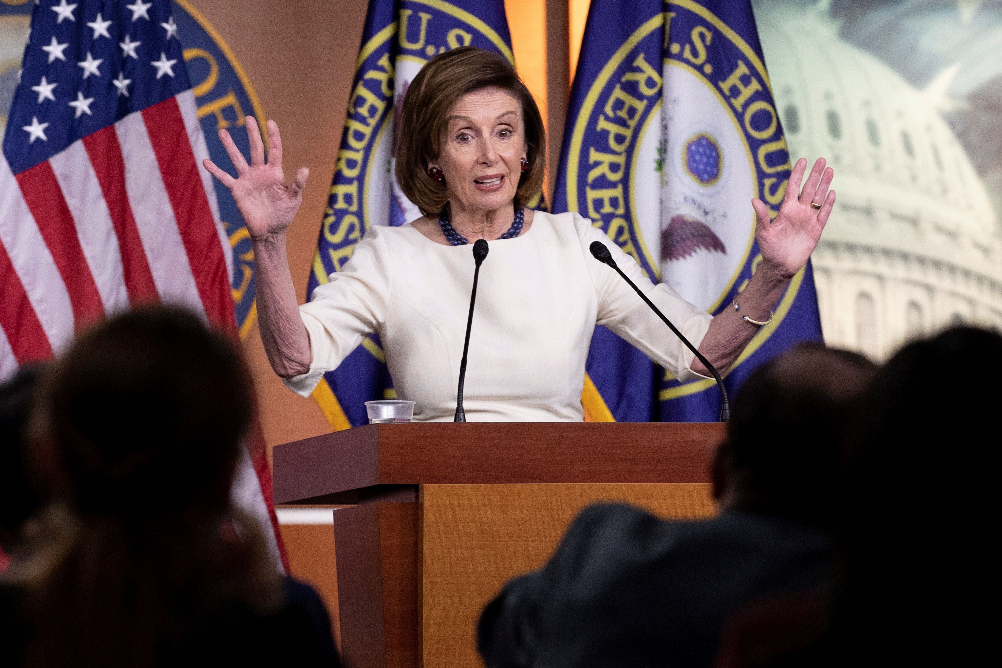 The president of the US House of Representatives, Nancy Pelosi, speaks at a press conference on November 3, 2021 (EFE / Michael Reynolds)
