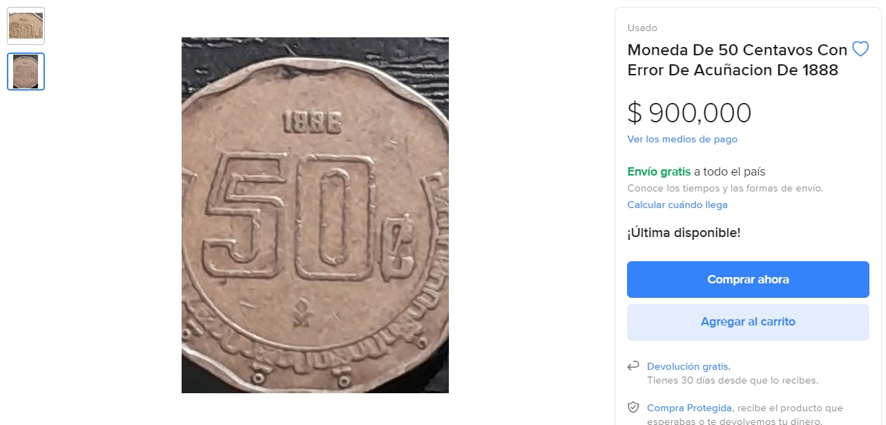 moneda 50 centavos. (Foto: Mercado Libre)