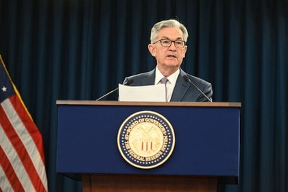 El presidente de la Fed, Jerome Powell, en una rueda de prensa el 3 de marzo de 2020 en Washington