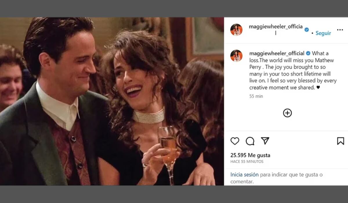 "Me siento muy bendecida por cada momento creativo que compartimos”, escribió Maggie Wheeler sobre Matthew Perry en su cuenta de Instagram