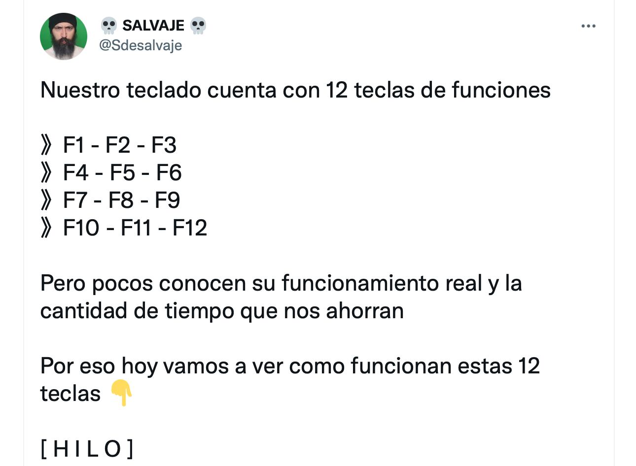 Hilo de las funciones de las teclas F en una computadora. (foto: Twitter)