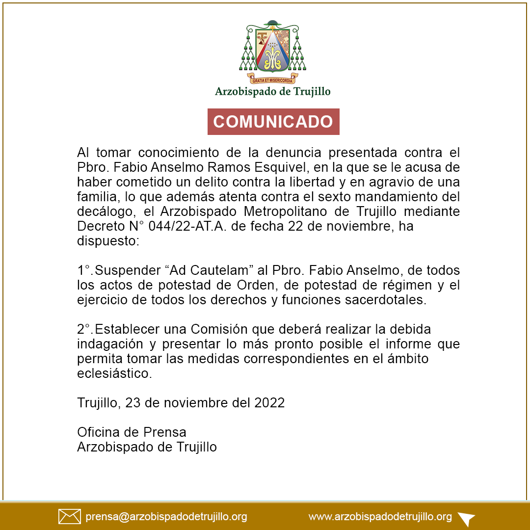 Comunicado del Arzobispado de Trujillo