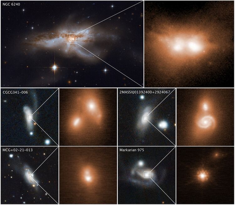 Compilado de fotografÃ­as cedido por NASA-ESA que muestra varias galaxias. Un equipo de astrÃ³nomos, ha encontrado una relaciÃ³n entre el choque de galaxias y la voracidad de los agujeros negros, que puede ser clave para resolver importantes incÃ³gnitas de la AstrofÃ­sica, segÃºn los investigadores. EFE/NASA-ESA