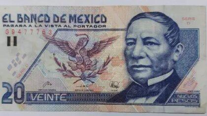 Billete con la imagen de Benito Juárez en más de 84,000 pesos. (Foto: Internet)
