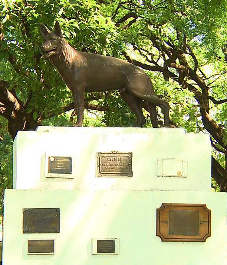 El monumento que recuerda al perro héroe está en el Cuerpo de la Policía Montada, en el barrio porteño de Palermo