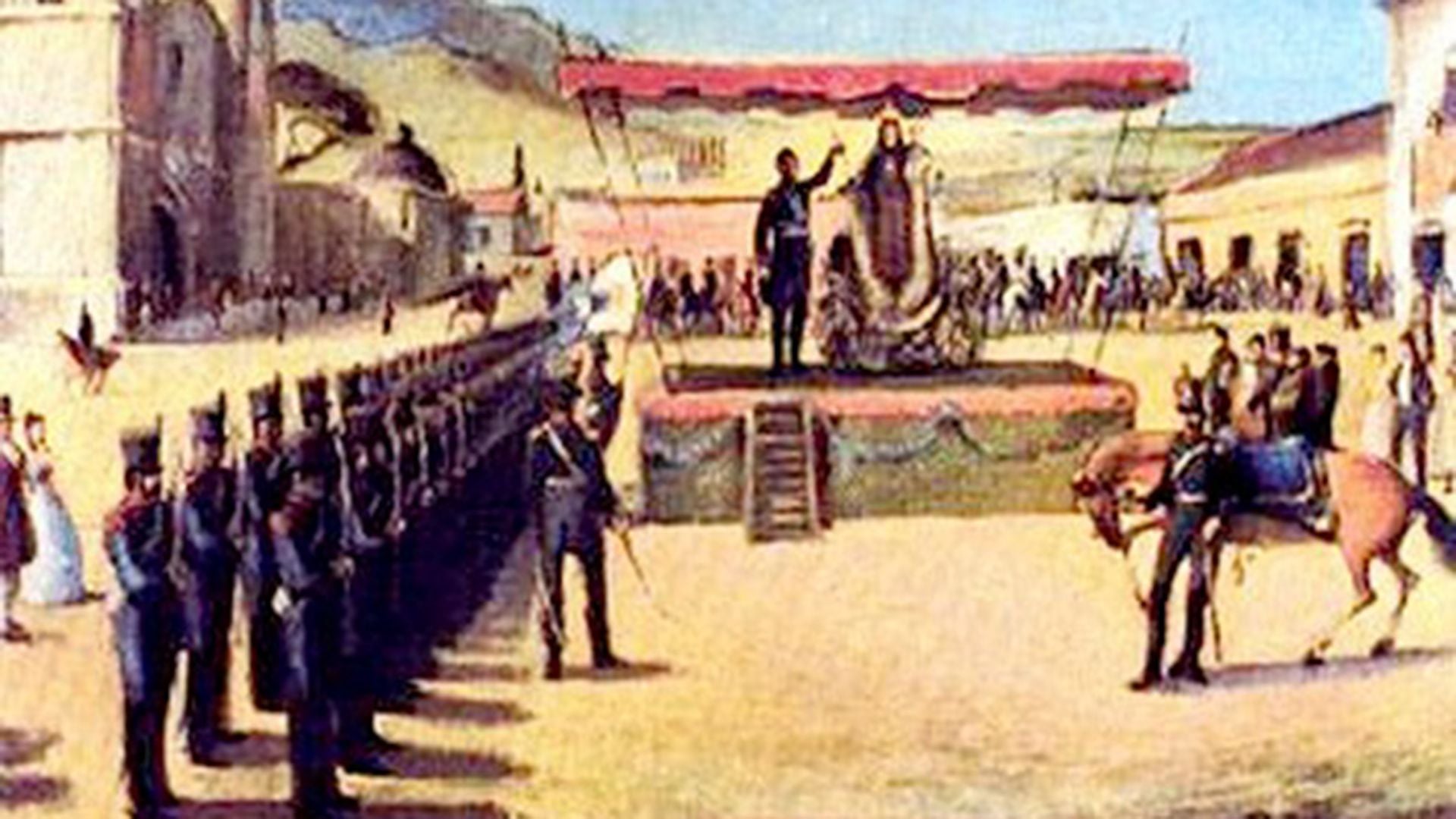 San Martín en la ceremonia de jura a la Virgen, generala de Ejército de Los Andes