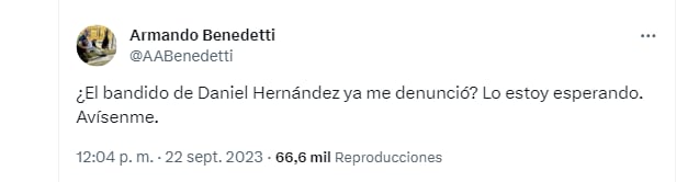 Esta es la última publicación del exsenador relacionada con el fiscal Hernández - crédito @AABenedetti/X