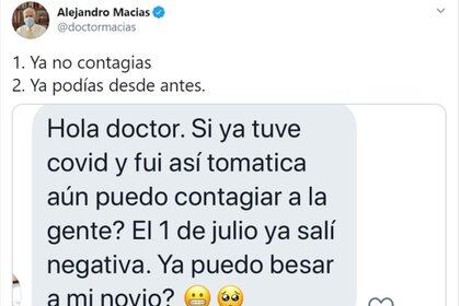 En su cuenta de Twitter, el doctor Macías responde preguntas relacionadas con la pandemia de COVID-19 y difunde su opinión sobre las políticas públicas de salud (Foto: Twitter/@doctormacias)