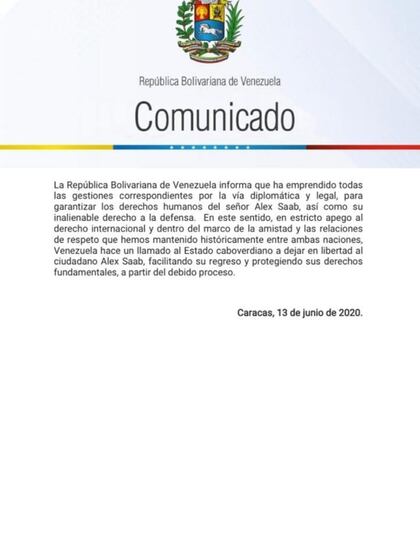 Continuación del comunicado de la dictadura de Venezuela sobre la detención Saab 