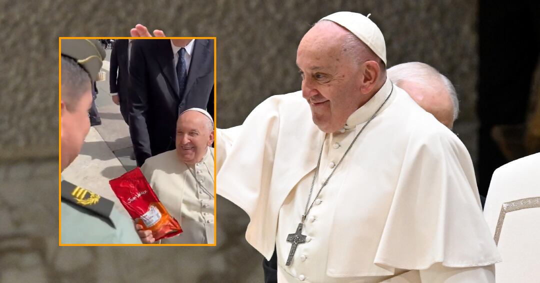 El papa Francisco pidió café apenas se encontró con uniformados de Colombia - crédito Maurizio Brambatti/EPA/EFE y captura de pantalla @GermanBahamon7X
