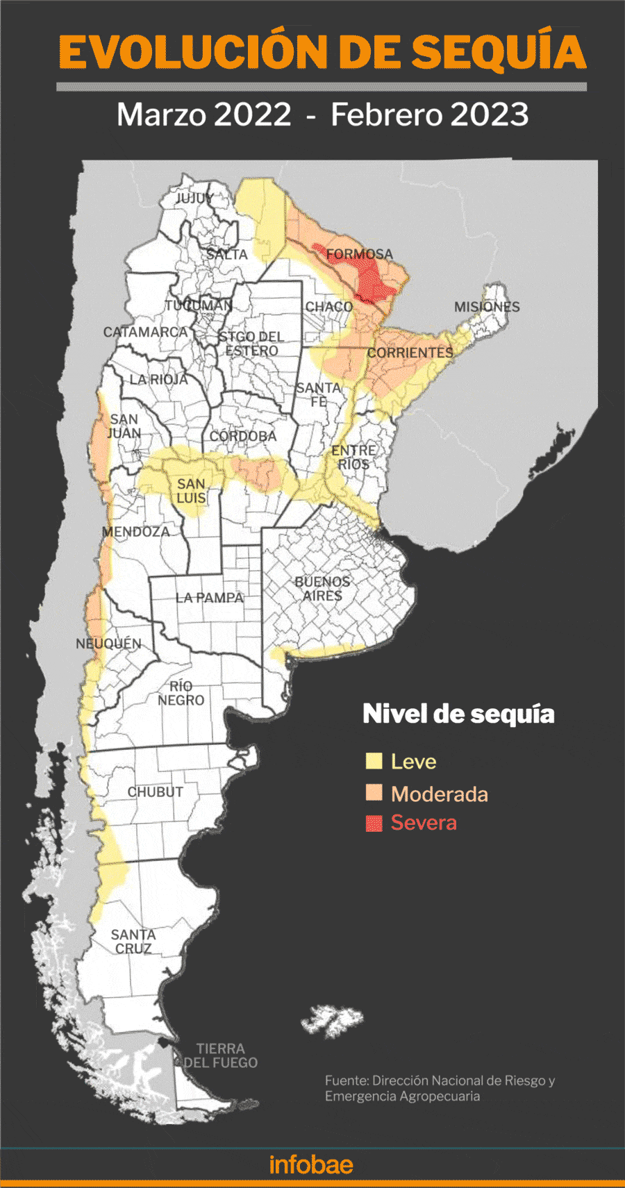 Mapa evolución de sequía febrero 2023 argentina