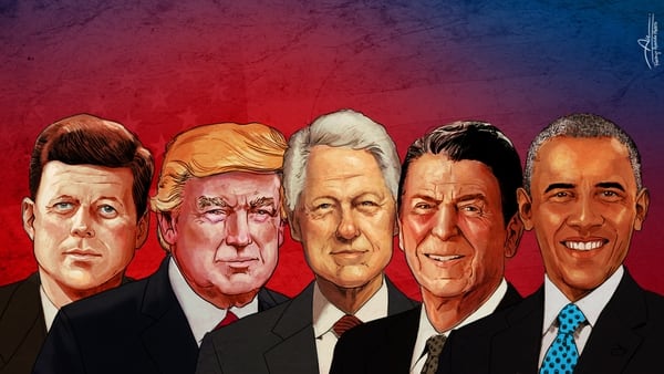 De izquierda a derecha, John F. Kennedy, Donald Trump, Bill Clinton, Ronald Reagan y Barack Obama