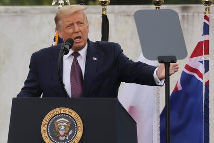 U.S. President Donald Trump speaks during a ceremony at the Flight 93 National Memorial, remembering those killed when hijacked Flight 93 crashed into an open field on September 11, 2001, in Stoystown, Pennsylvania, September 11, 2020. REUTERS/Jonathan Ernst