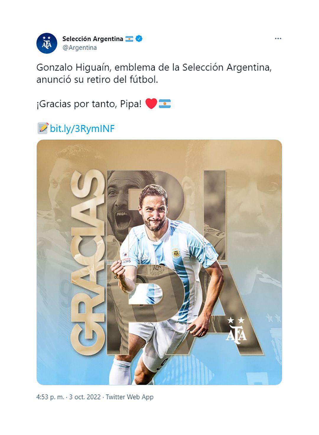 Retiro Higuaín: Mensaje de la Selección Argentina