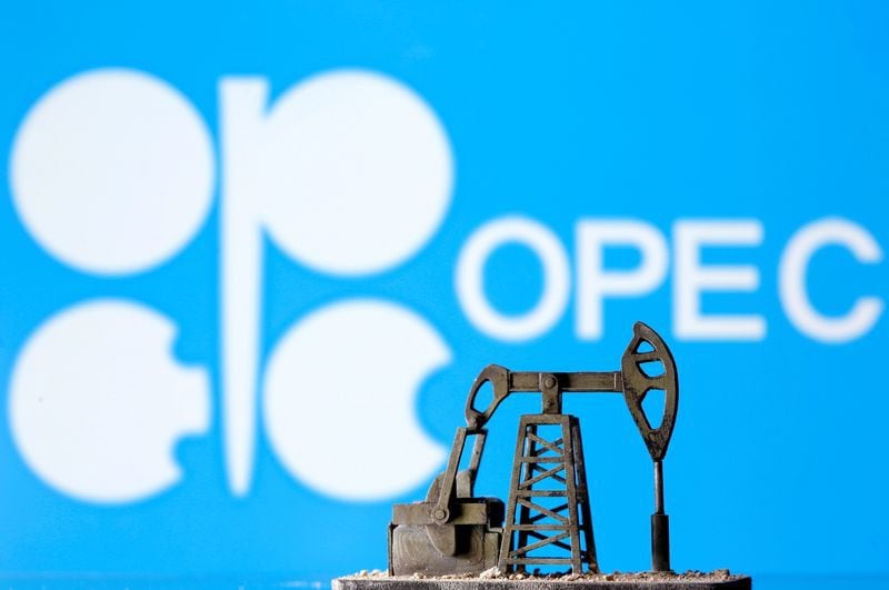Illustrative file photo of a 3D print of an oil seesaw and the OPEC logo.  April 14, 2020. REUTERS / Dado Ruvic /