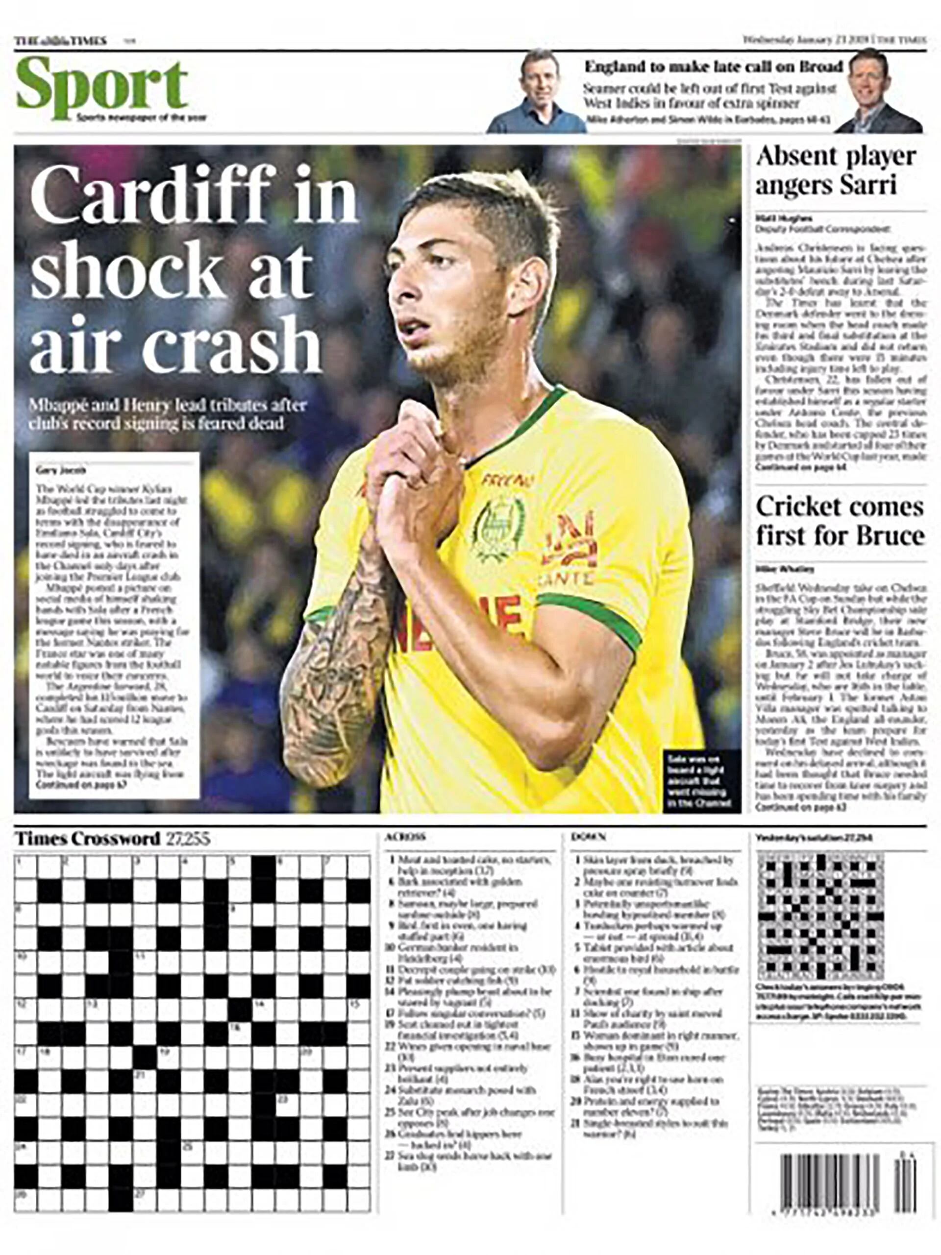 Times Sport también remarcó el shock en el que se encuentra Cardiff por el accidente aéreo